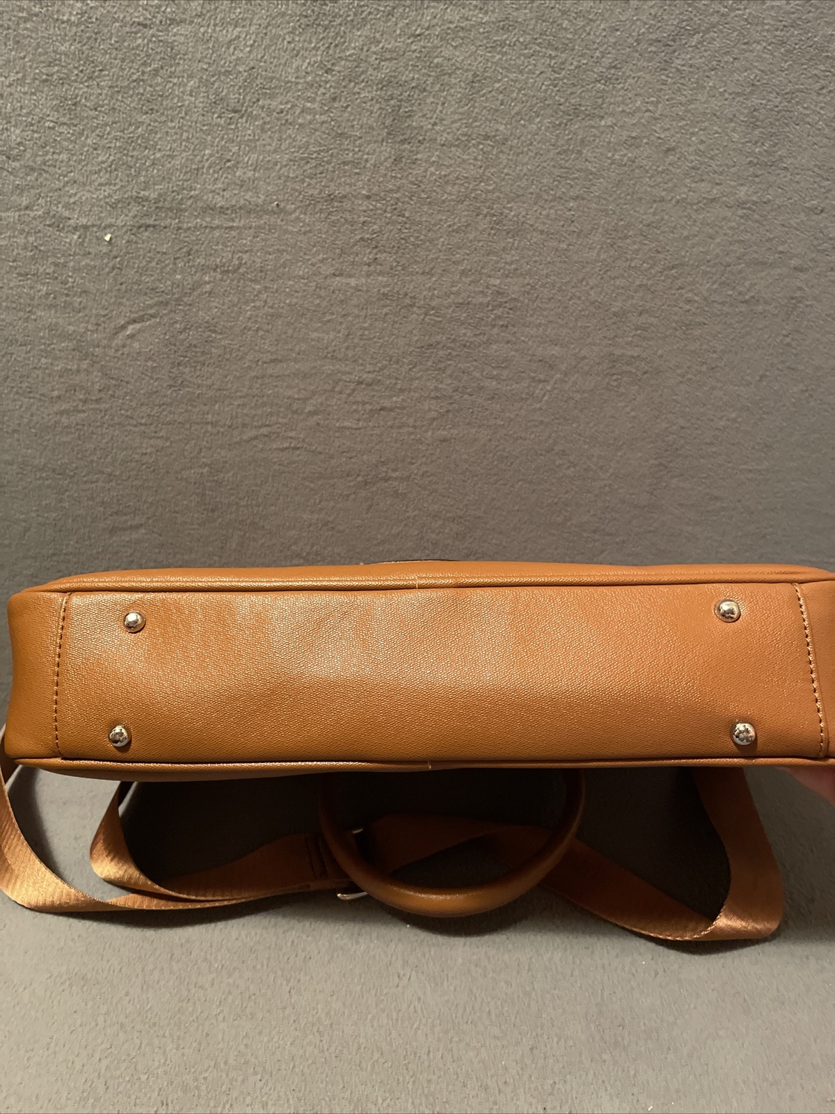 CODE Unisex Laptop Briefcase Brown Vegan Leather W Top Handle & Shoulder Strap