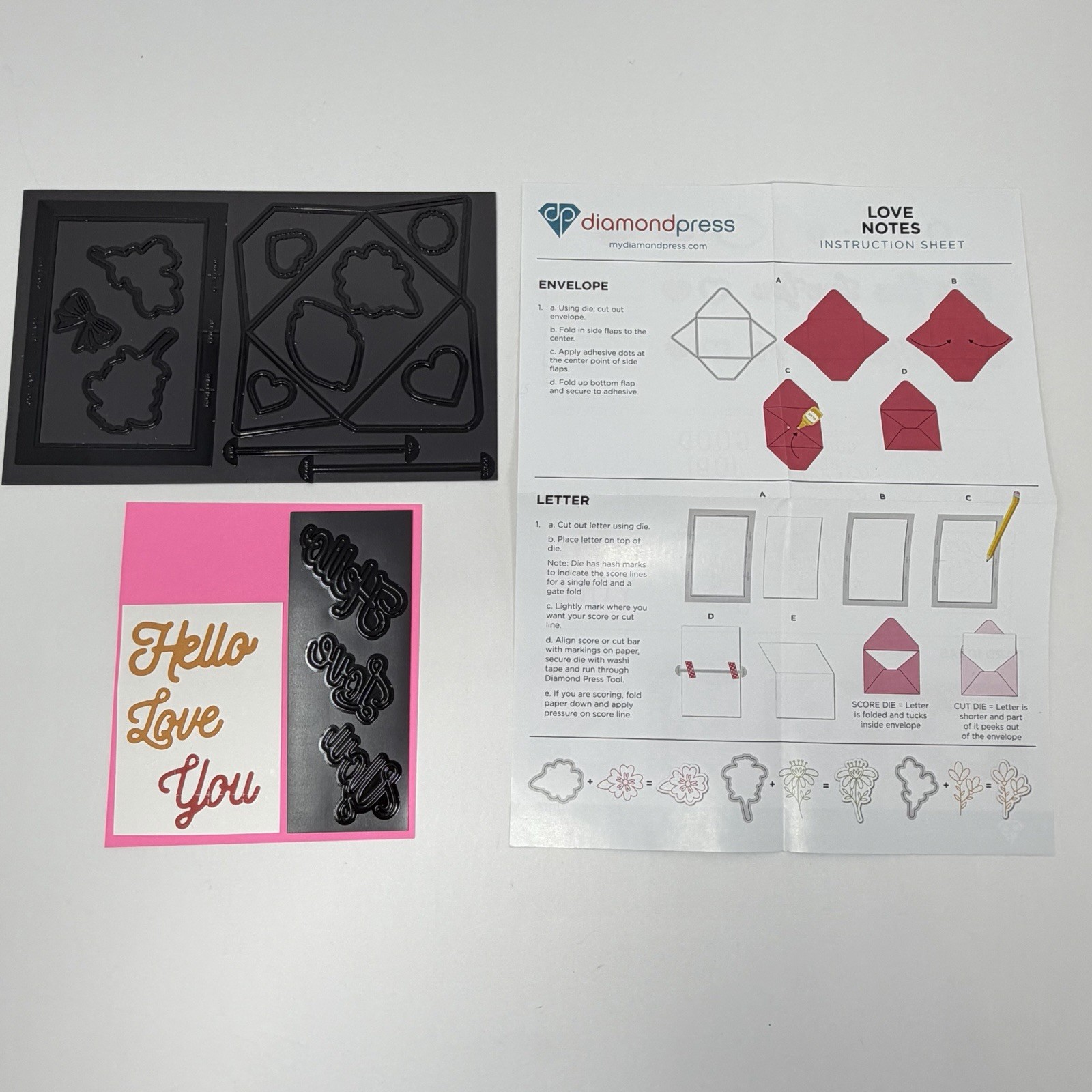 Diamond Press DP Love Notes Envelope Letter Dies Cut Set RARE 16 pieces
