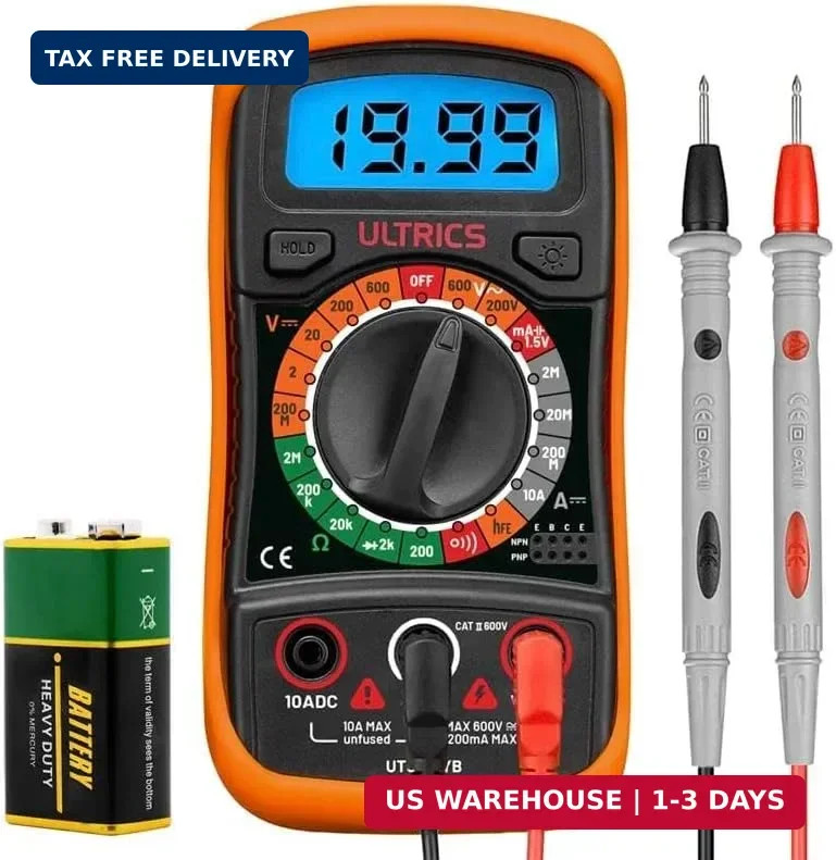 ULTRICS Digital Multimeter, Voltmeter Ammeter Ohmmeter Circuit Checker with Back