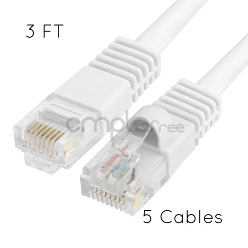 5x 3FT CAT5e Cable Ethernet Lan Network CAT5 RJ45 Patch Cord Internet White NEW
