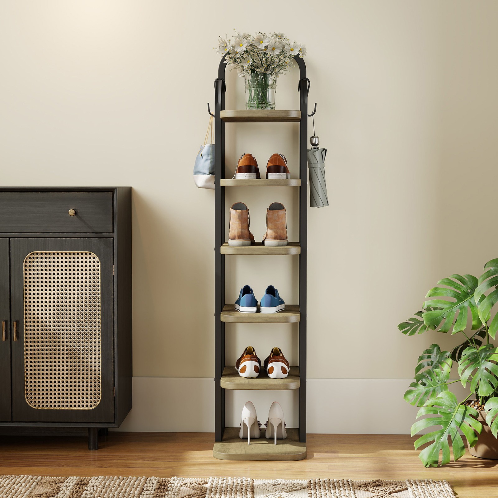 6 Tiers Shoe Shelf Organizer Vertical Adjustable Shoe Shelf Entryway Bedroom