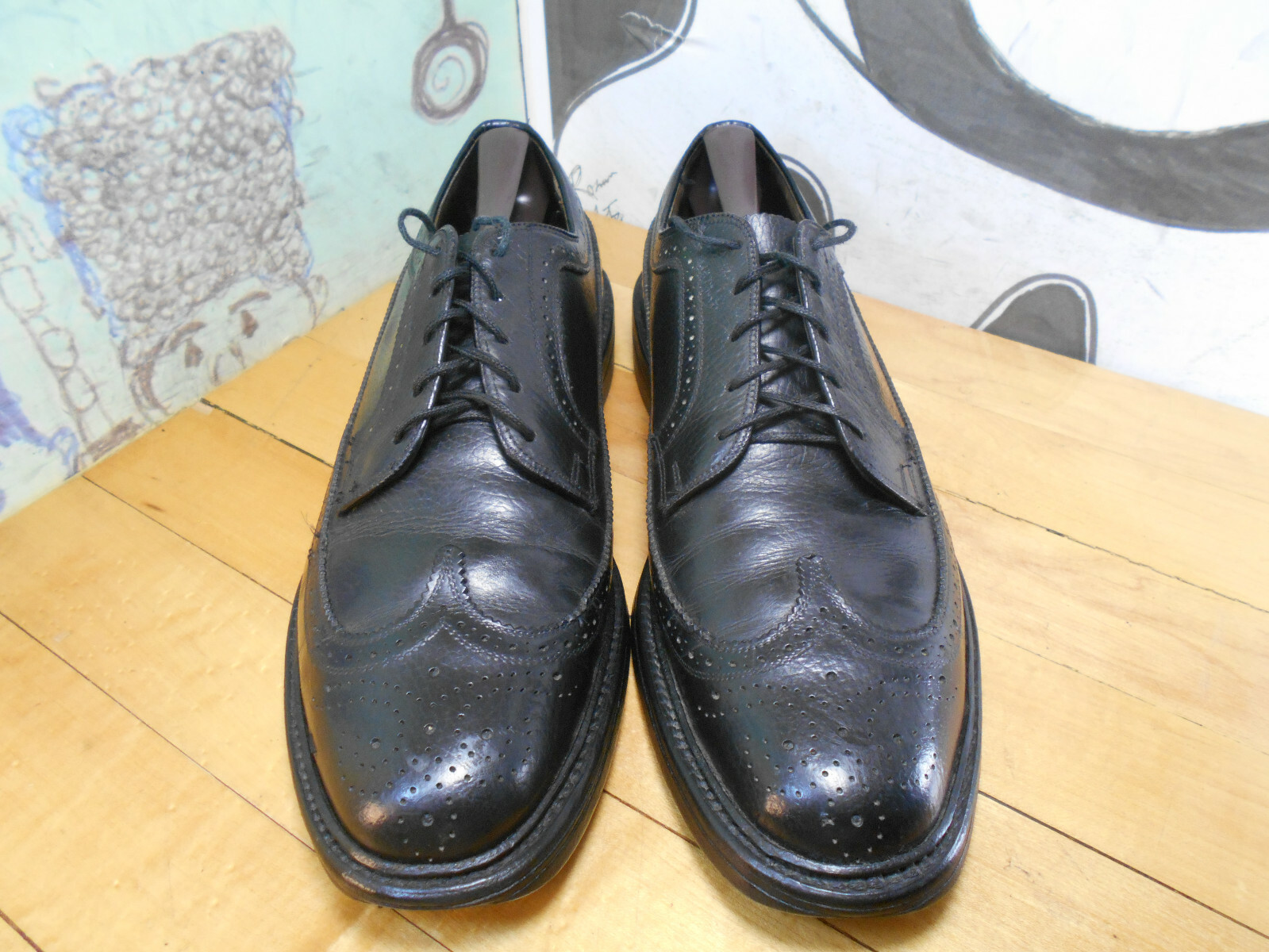 Nunn Bush Black Leather Longwing Oxfords Men's 10.5 (see msmts)