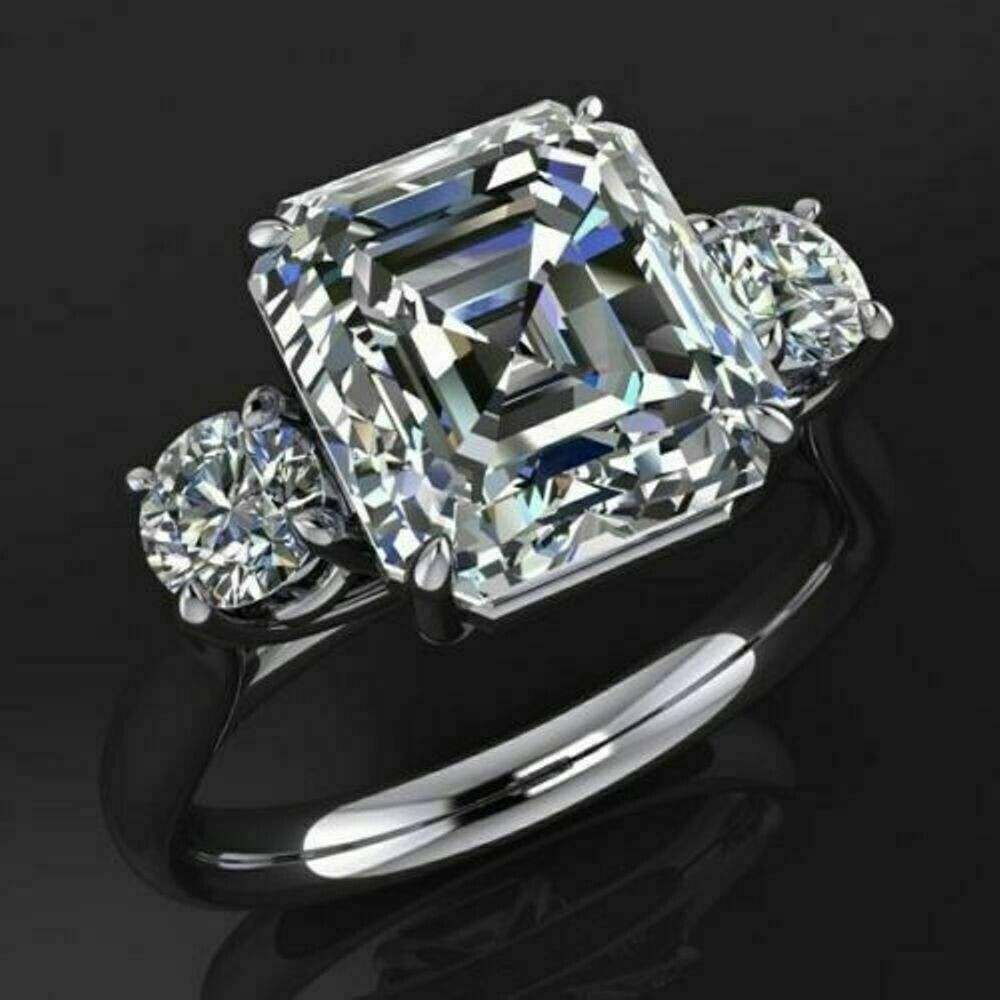3 Stone 3.00 Ct Radiant Cut Off White Treated Diamond Ring 925 Sterling Silver