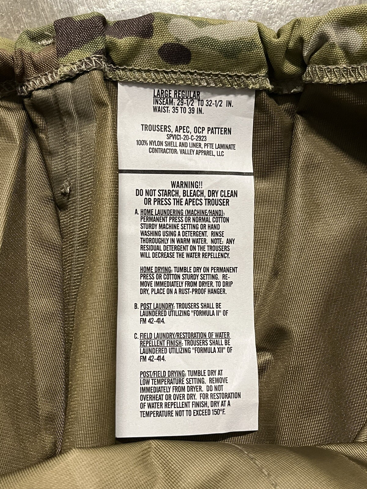 USAF Trousers All Purpose Environment Camo Pant Multicam OCP APEC Large Regular