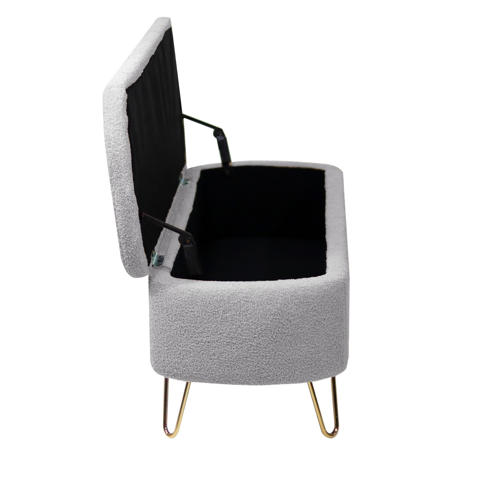 Modern Grey Storage Ottoman Bench with Golden Legs, Faux Fur with large Storage