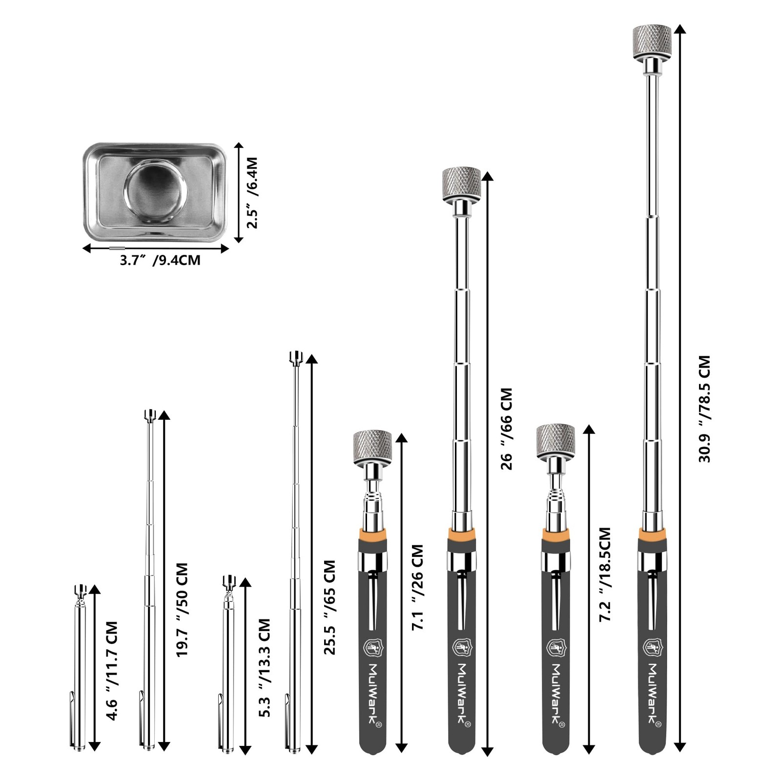 Mulwark 5pcs Telescoping Magnetic Pickup Tool with Strong Pull Force Small