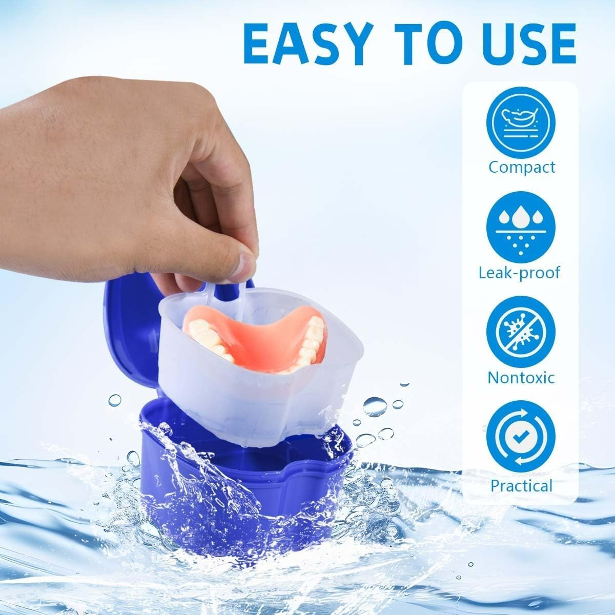 Denture Care Solution: 2-Pack Bath Case with Easy-Access Strainer Basket