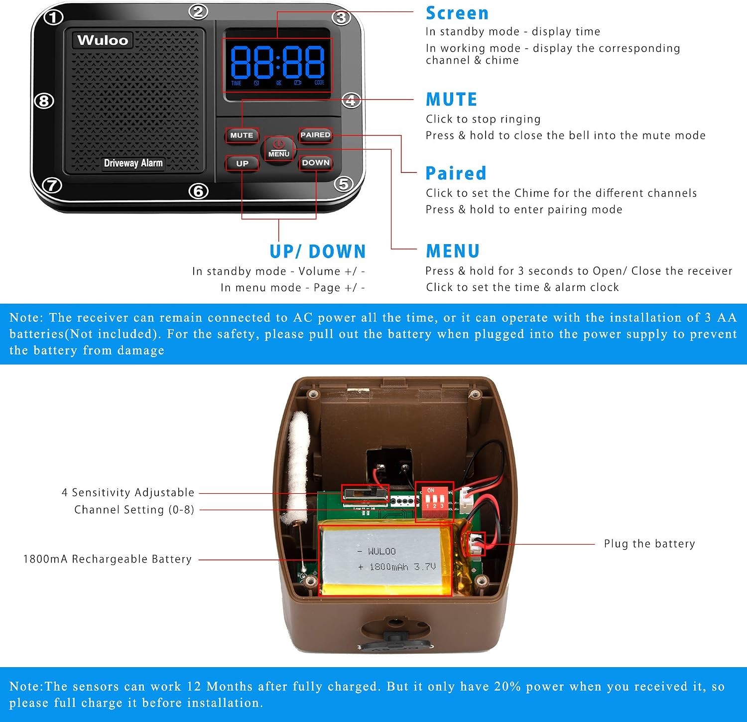 Solar Driveway Alarm Wireless 1800ft Motion Sensor Weatherproof Brown
