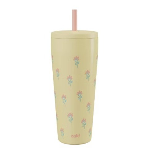 Vanilla Floret Stainless Steel Double Wall Vacuum Serenity Straw Tumbler Yellow