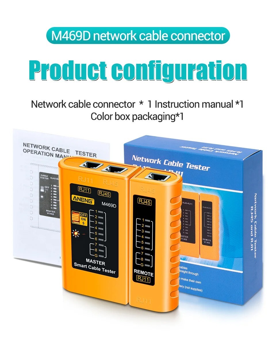 ANENG M469D RJ45 Network Cable Tester Ethernet Line Wire Remote Continuity USB
