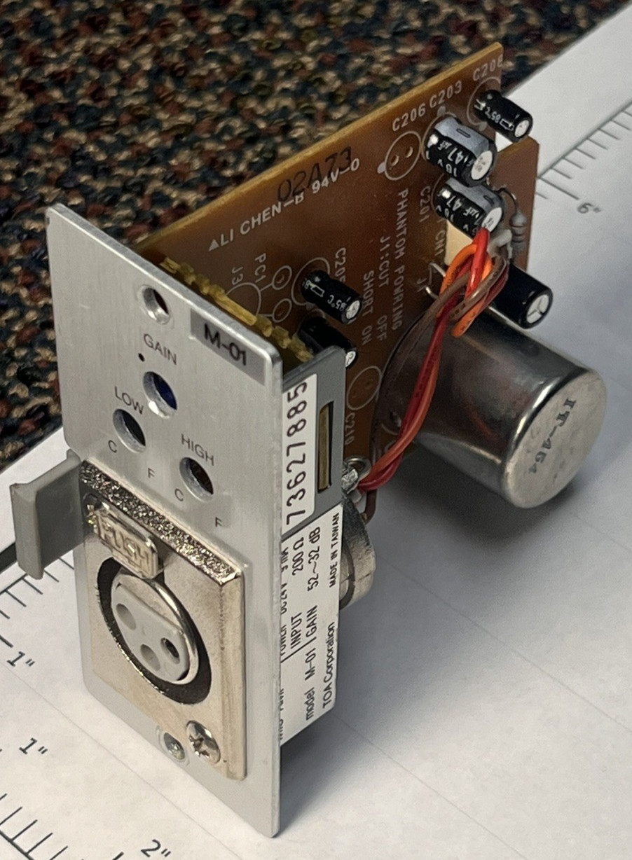 (1) TOA M-01F Microphone Input Module for 900 Series Amplifiers, XLR-Female.