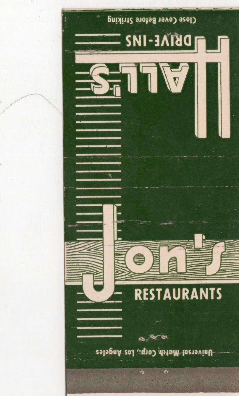 Vintage Matchcover  Jon's Restaurants