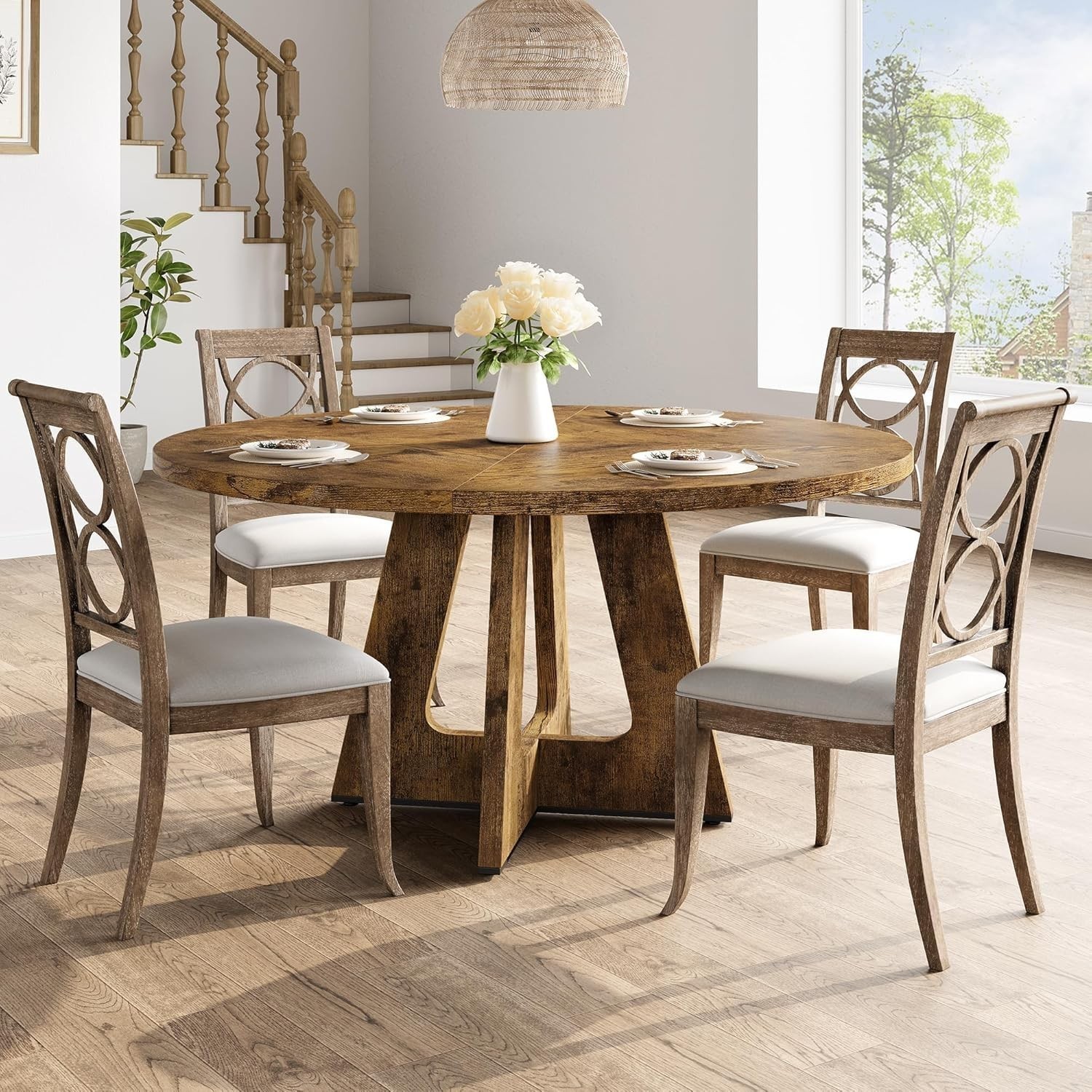 47'' Large Dining Table for 4-6 Person Round Wooden Kitchen Table (No Chairs)