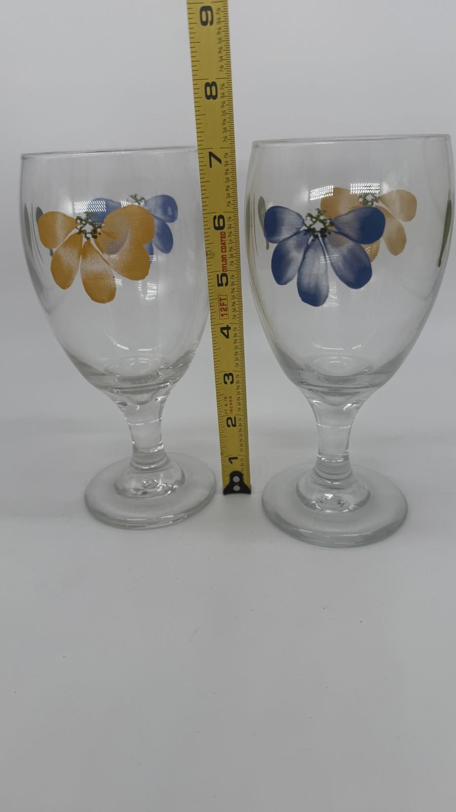 Maxam La Primula Hand Painted Italian Floral Glass Goblets, Set of 2