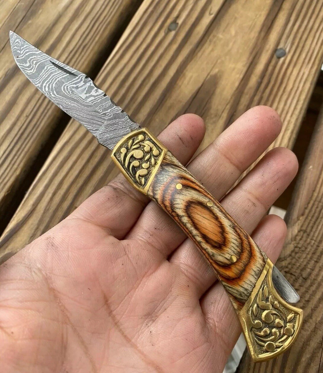 EDC Handmade Damascus Folding Blade Pocket Knife Tactical Back Lock Blade