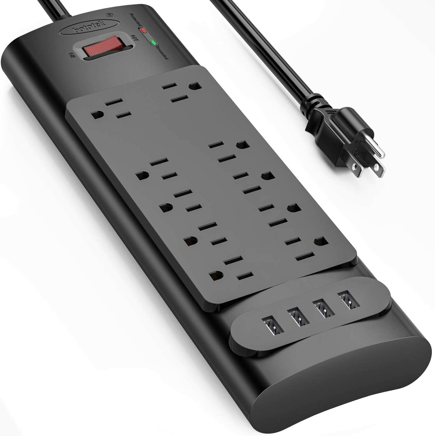 Bototek YA18WS-10AU4U 10 X 15A AC Outlet Surge Protector With 4 USB Ports