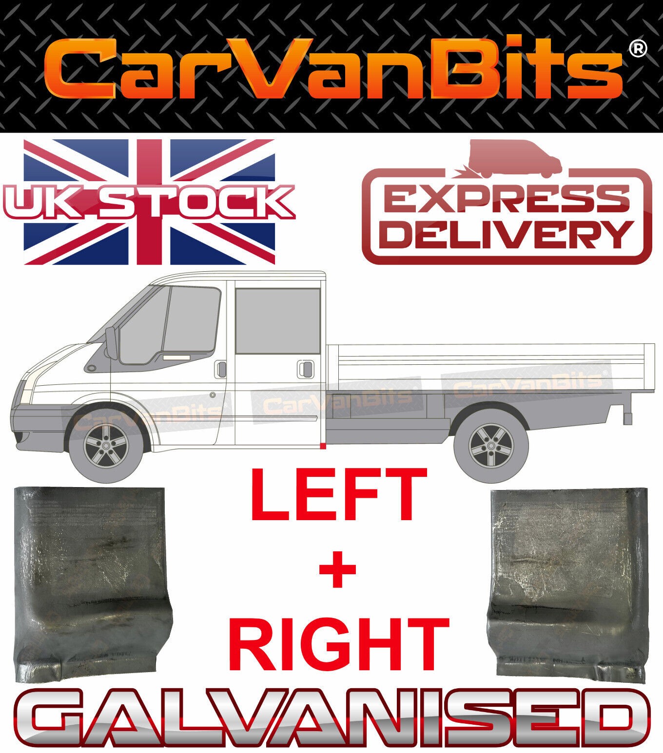 FOR FORD TRANSIT MK6 MK7 00-14 CREW DOUBLE CAB REAR CORNER REPAIR PANEL SILL X2