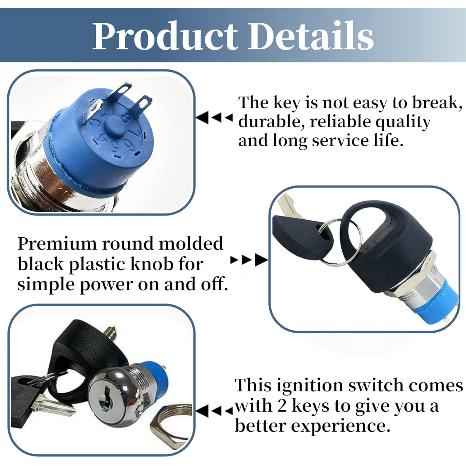 Ignition Switch with Key, Replacement Mobility Scooter Spare Start On/Off Igniti