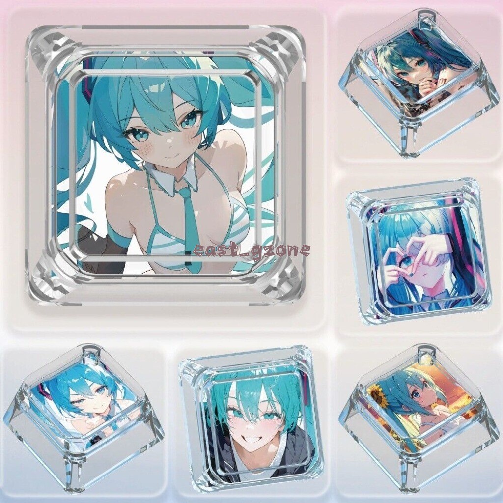 Anime Hatsune Miku Transparent Cute Manga Keycaps for Cherry MX Keyboard Gifts