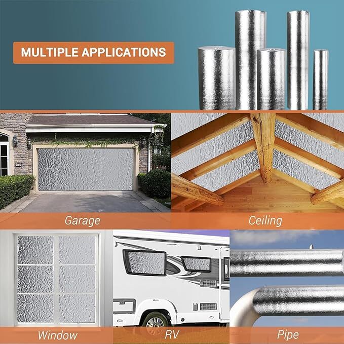 80"x40" 5MM Premium Reflective White EPE Foam Core Pipe Duct Wrap Insulation Mat