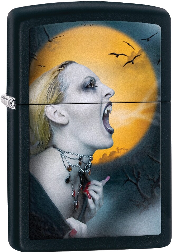 Zippo Screaming Vampiress Vampire Orange Moon Black Matte Lighter 28435 L@@K NEW