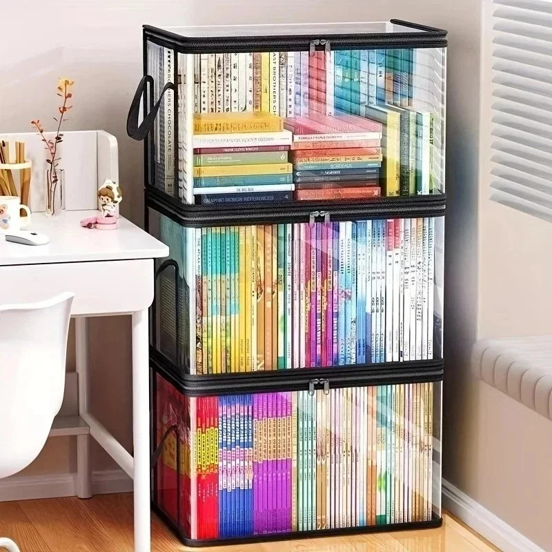2-Pack Transparent Storage Boxes Foldable Plastic Organizer with Lid Large