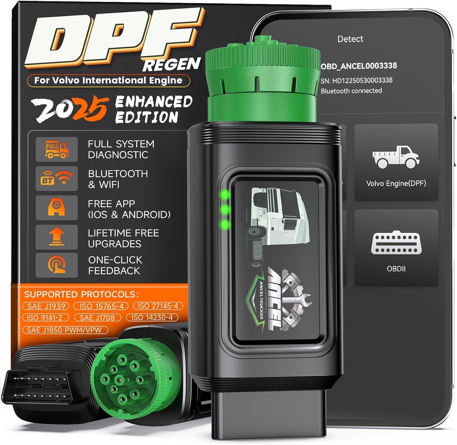 ANCEL HD120 Heavy Duty Truck Scanner DPF Regen for Volvo & International Engines
