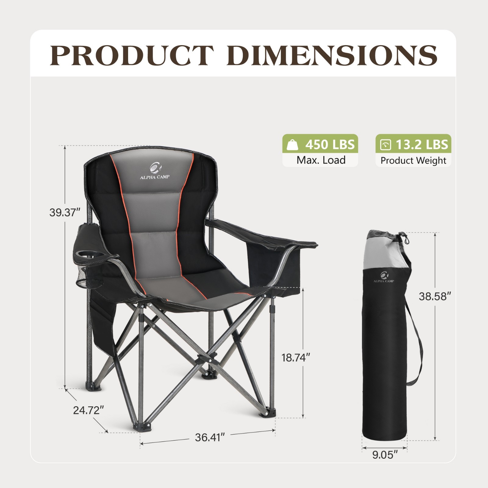 2 Pack Camping Chair Heavy Duty Folding Chairs Oversized Portable Outdoor Chairs