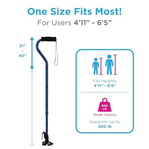 Shoe Horn Offset Cane, 2-in-1 Shoe Helper & Walking Aid, Self Blue Waves