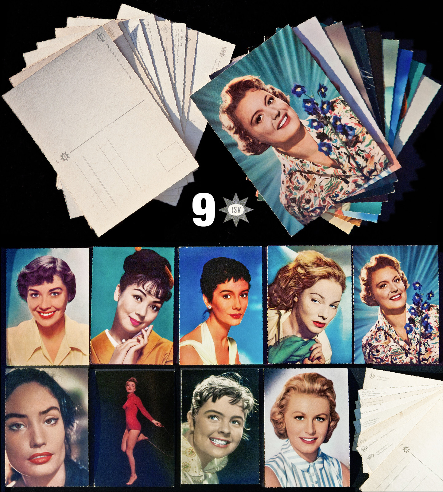 9 x STAR POSTCARD AUTOGRAPH CARD POSTCARD 1950s ISV ACTRESSES GERMANY