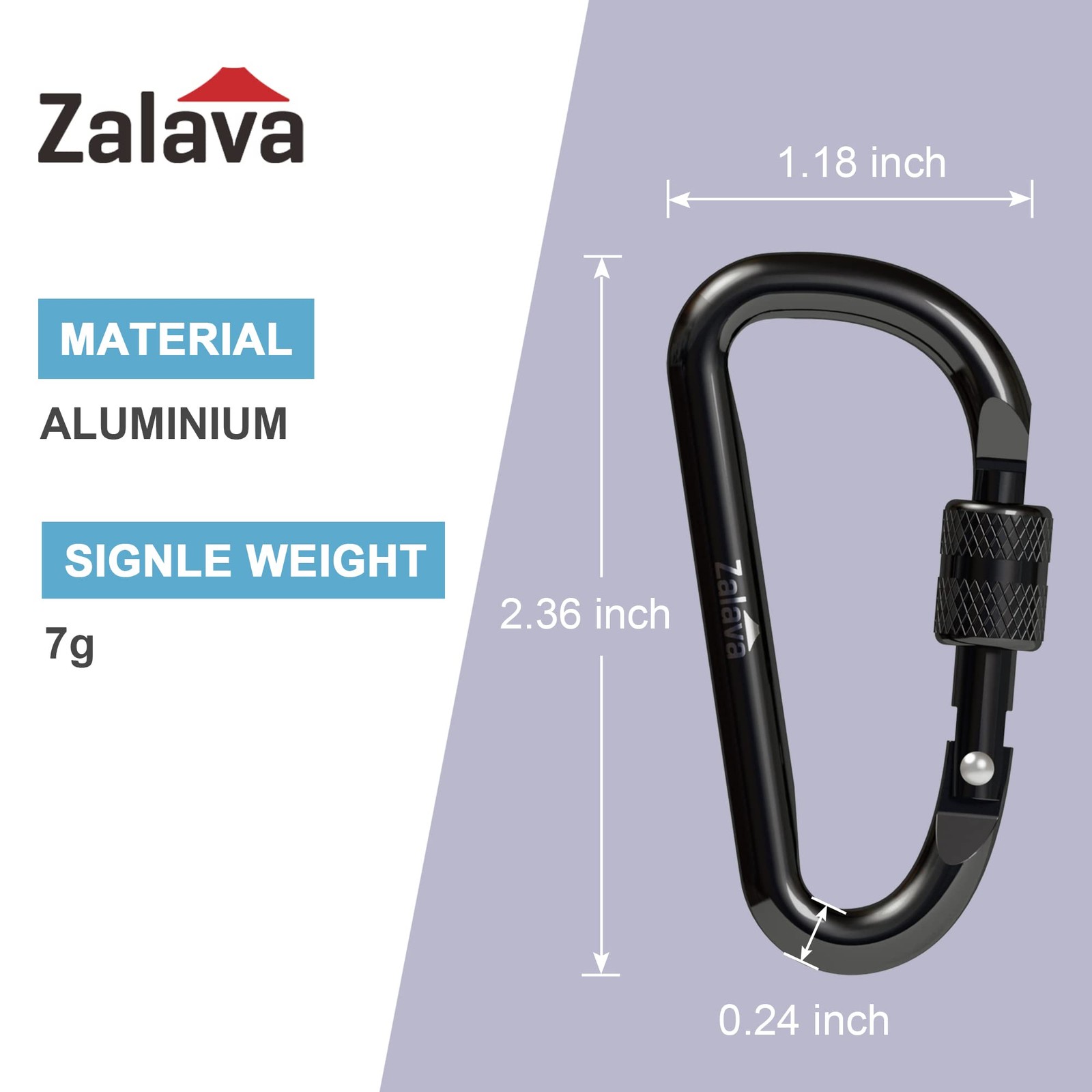 Zalava 6 pcs 2”D-Clip Durable Locking 2.36 inches x 1.2", Black-6pcs