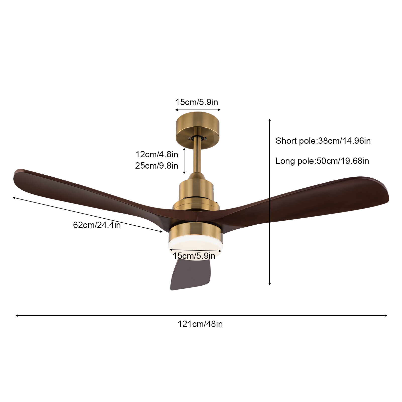 48 Inch 3 Colors LED Ceiling Fan Light w/ Remote Control Fan Light Timer 40W