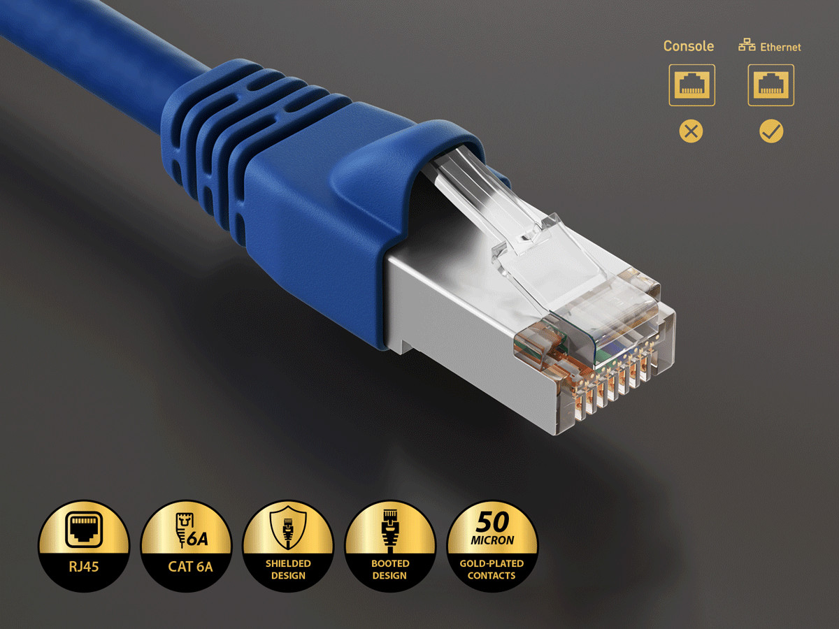 15ft Cat6a Shielded Ethernet Network Patch Cable STP Snagless 24AWG Bare Copp...