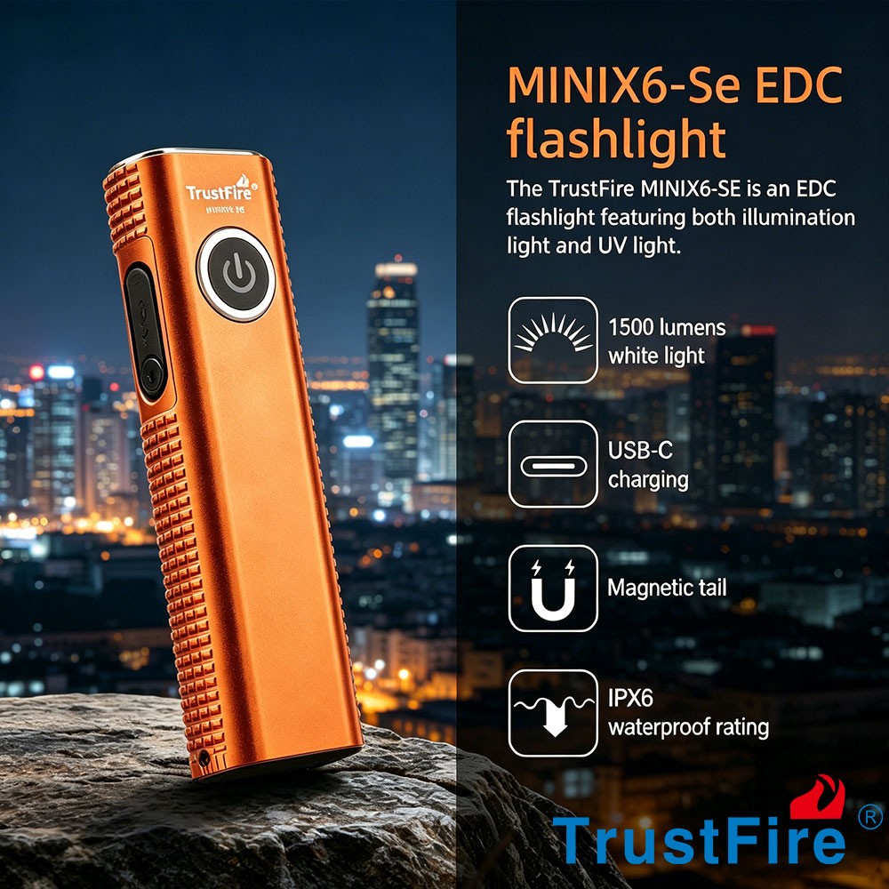 TrustFire 1500Lumen LED Flashlight EDC Magnet Rechargeable Torch White UV Light