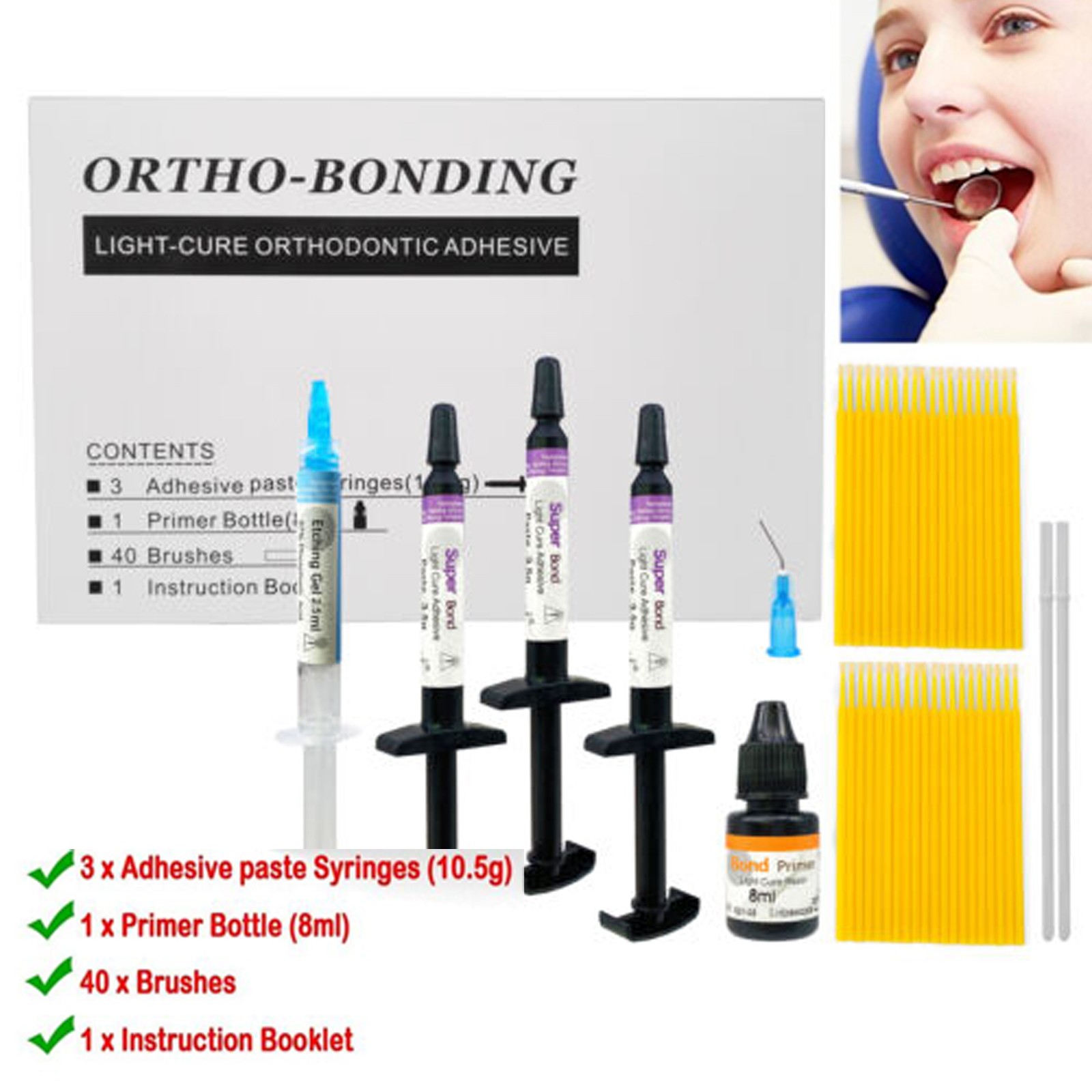 Dental Light Cure Orthodontic Bonding Bracket Light Cure Adhesive Kit