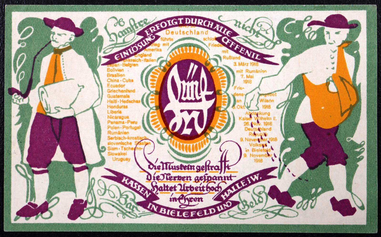 BIELEFELD 1920 "Peace" 5 Mark German Notgeld WWI Armistice Sower Complete
