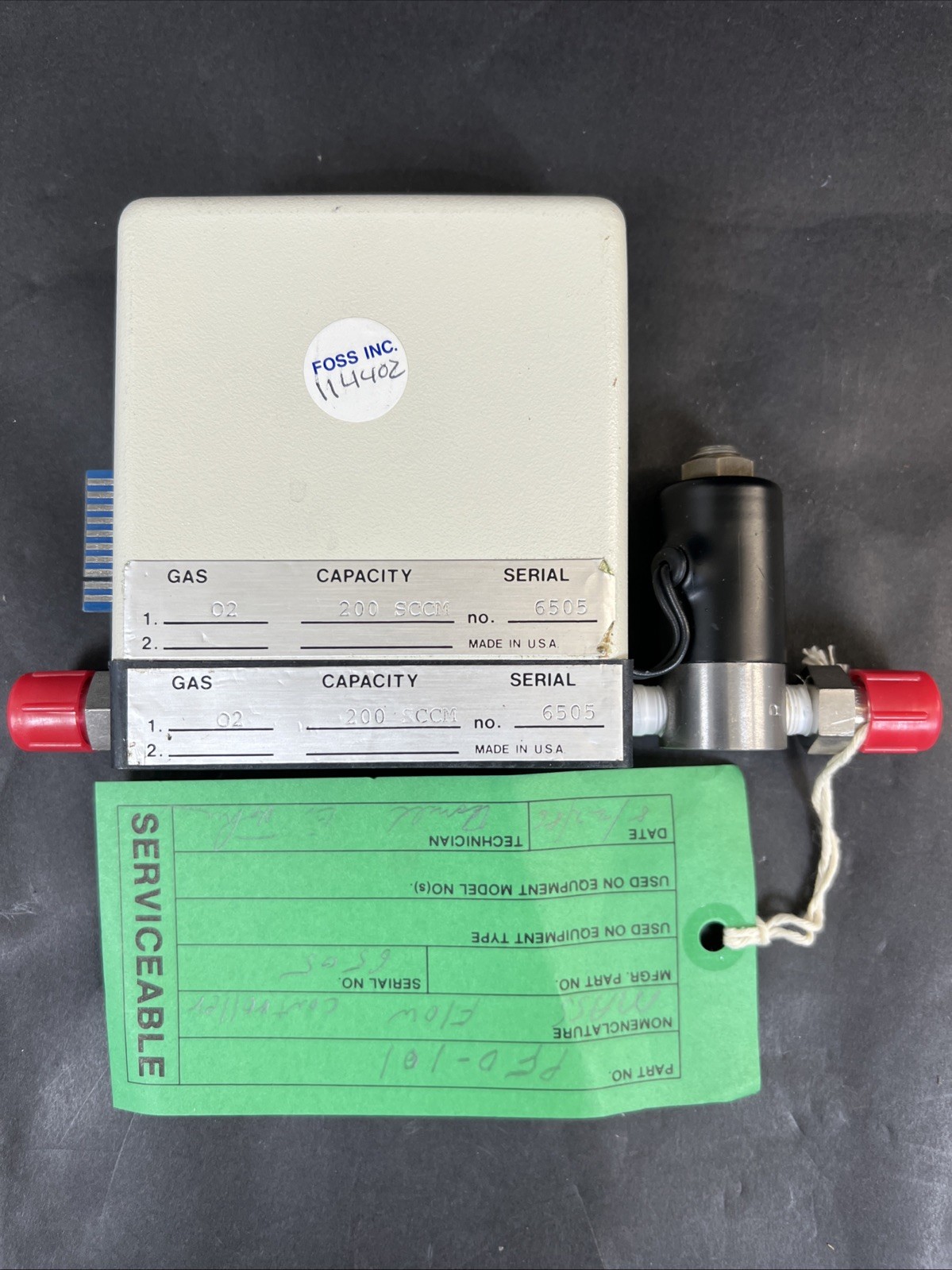 Vintage Precision Flow Device Flow Controller O2, 200 SCCM, #6505 Made In USA