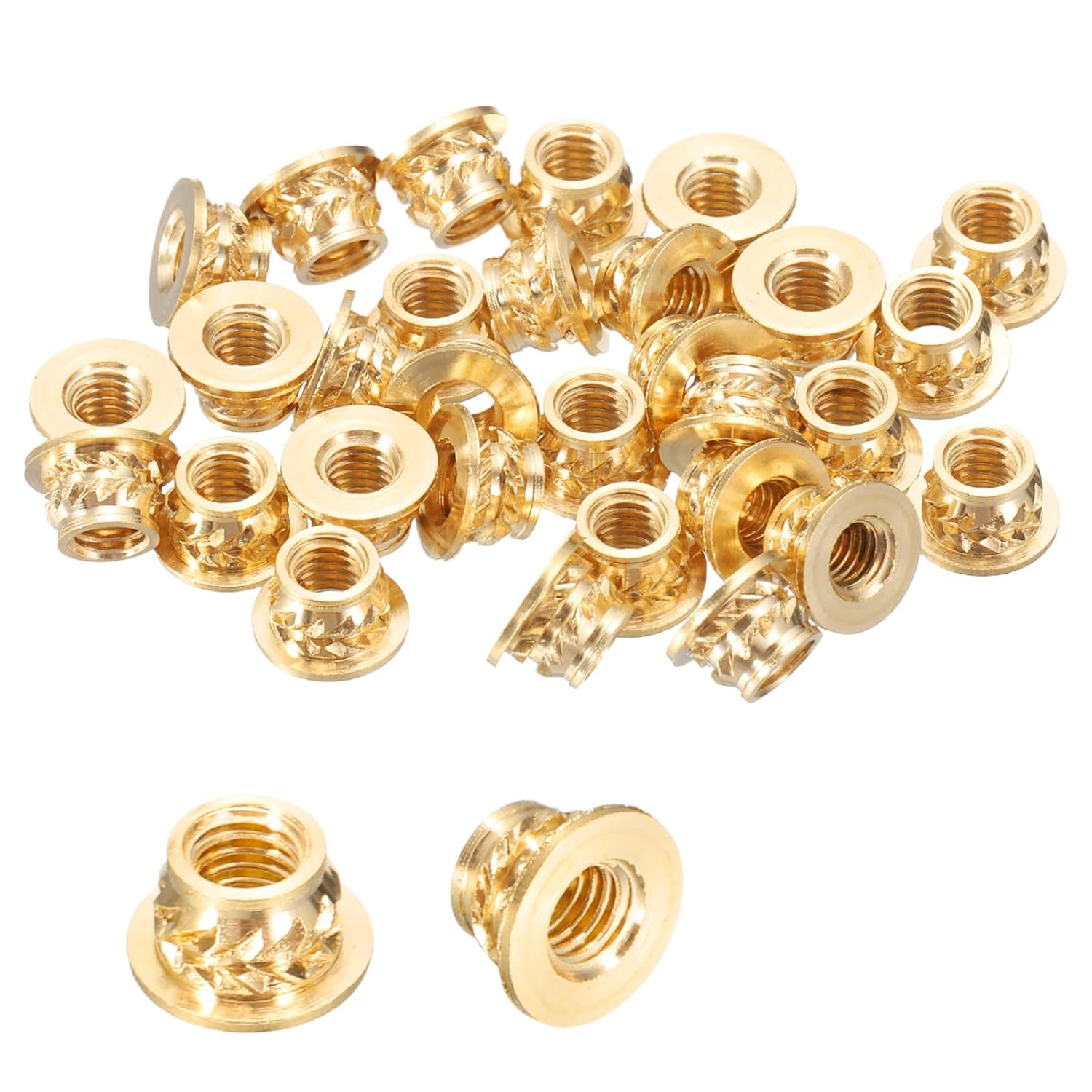 30 Pcs Threaded Inserts, M3 x 3.5mm H x 4.6mm OD Brass Metric Knurled Flange ...