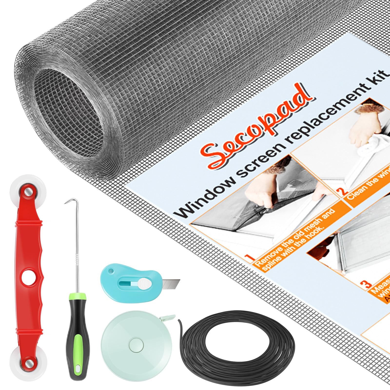 Window Screen Door Repair Kit, 39" x 78" Screen Door Mesh Replacement Kit, Du...