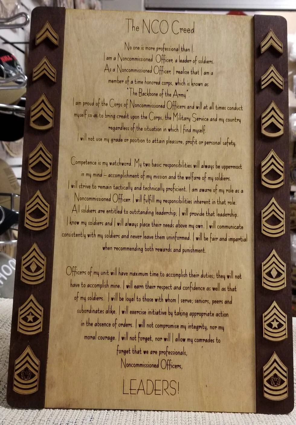 Large NCO Creed plaque