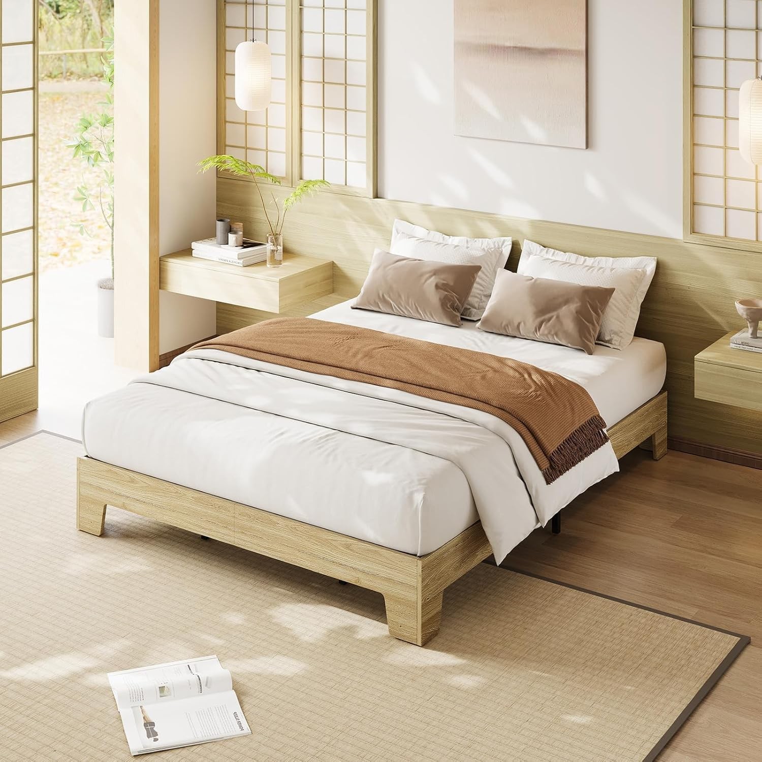 Queen Size Bed Frame Wood Platform Bed Frame Minimalist Bedroom Furniture