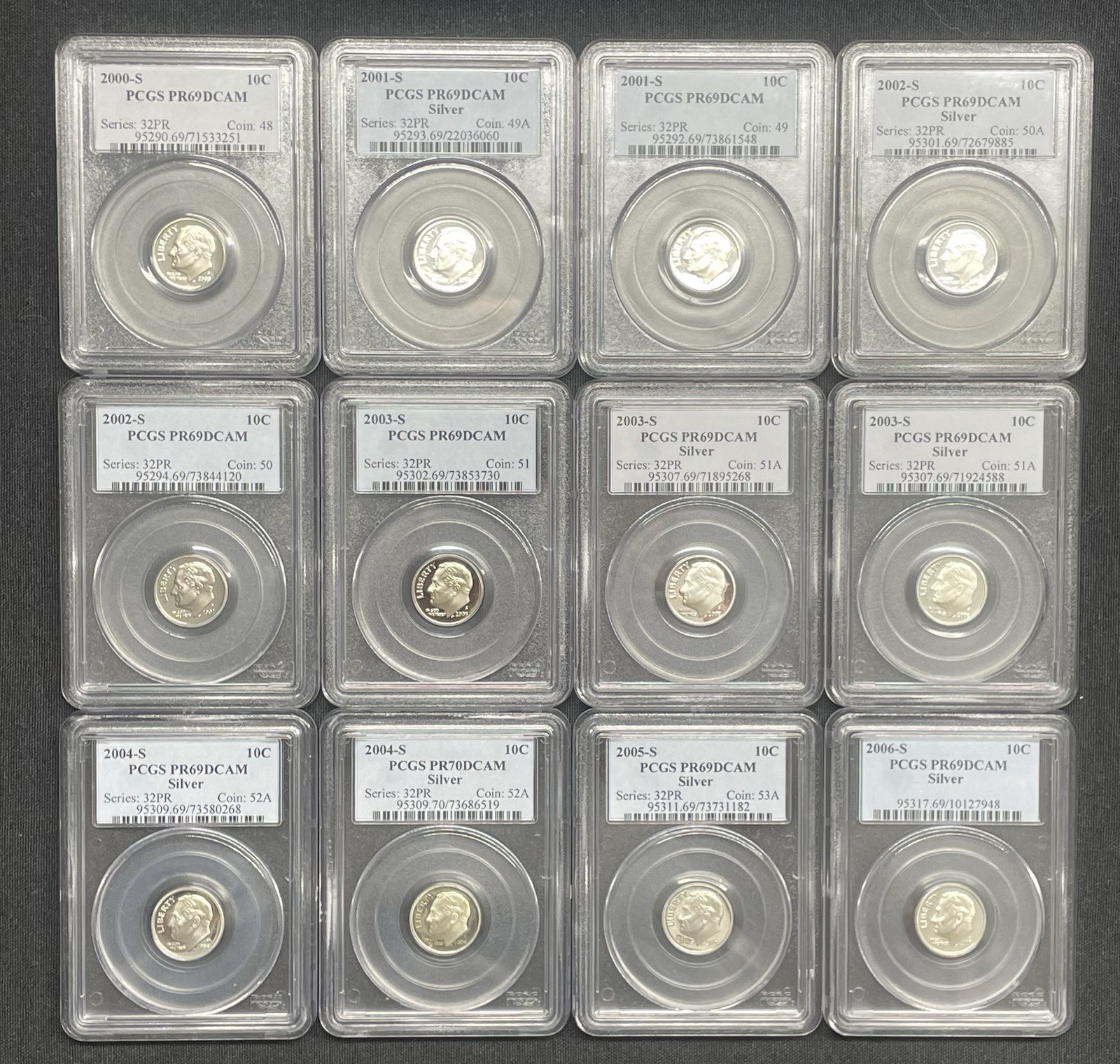 Lot Of 60 Roosevelt Dimes, PCGS Graded, Silver Dimes, 1948-2006