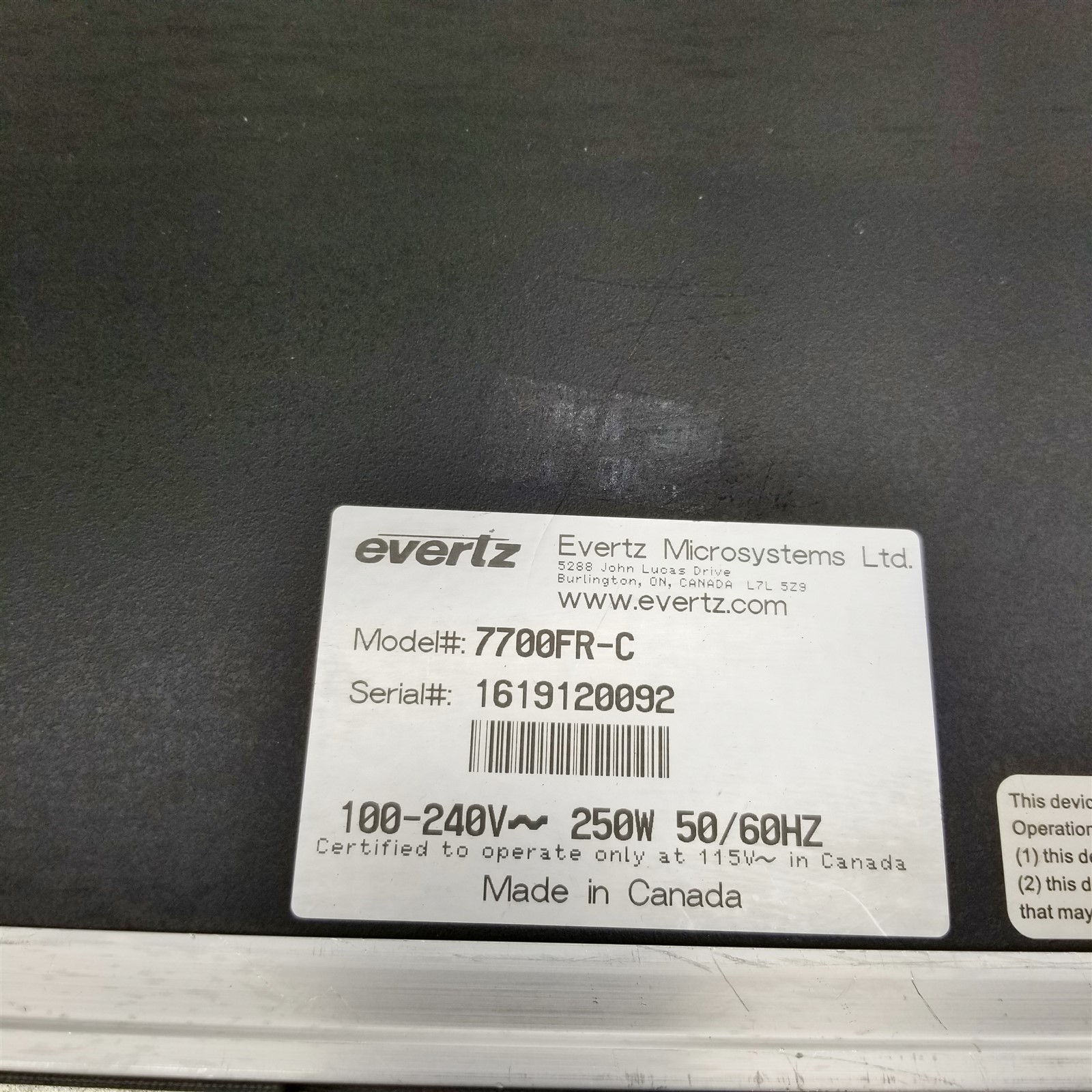 Evertz 7700FR-C Multiframe Chassis w/1*7700FC 6*7736CE2-A4 Module Controller
