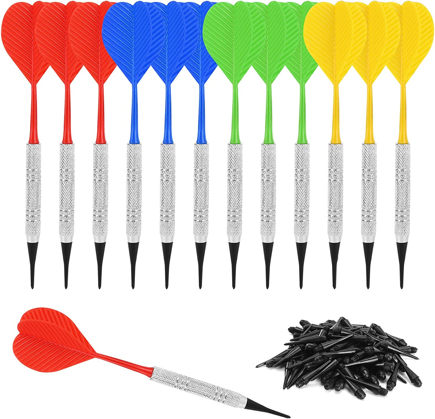 Accmor 12 Pcs Soft Tip Darts, Bar Dart, Plastic Tip Darts Set, Attach Extra 100