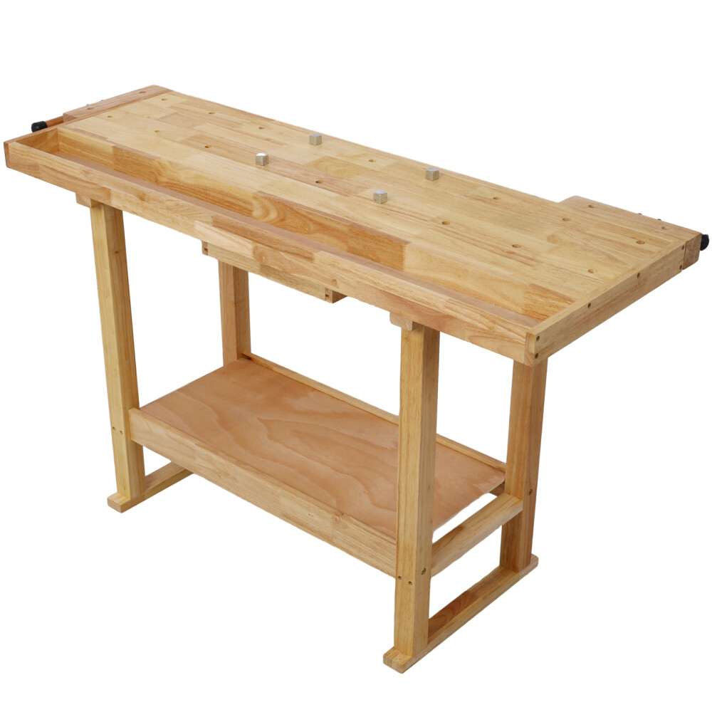 55Inch Wood Workbench Natural Garage Workshop Workbench with Bar Clamps Set