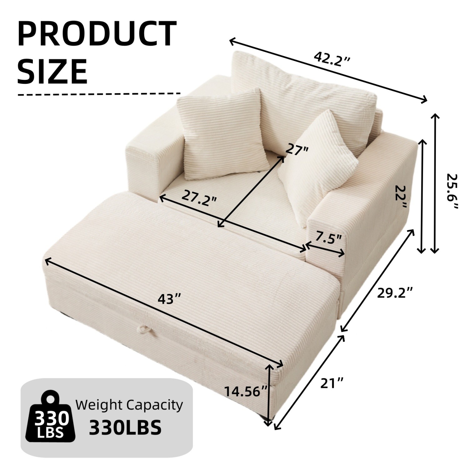 Modern Upholstered Chaise Lounge Armchair with Removable Ottoman for Living Room
