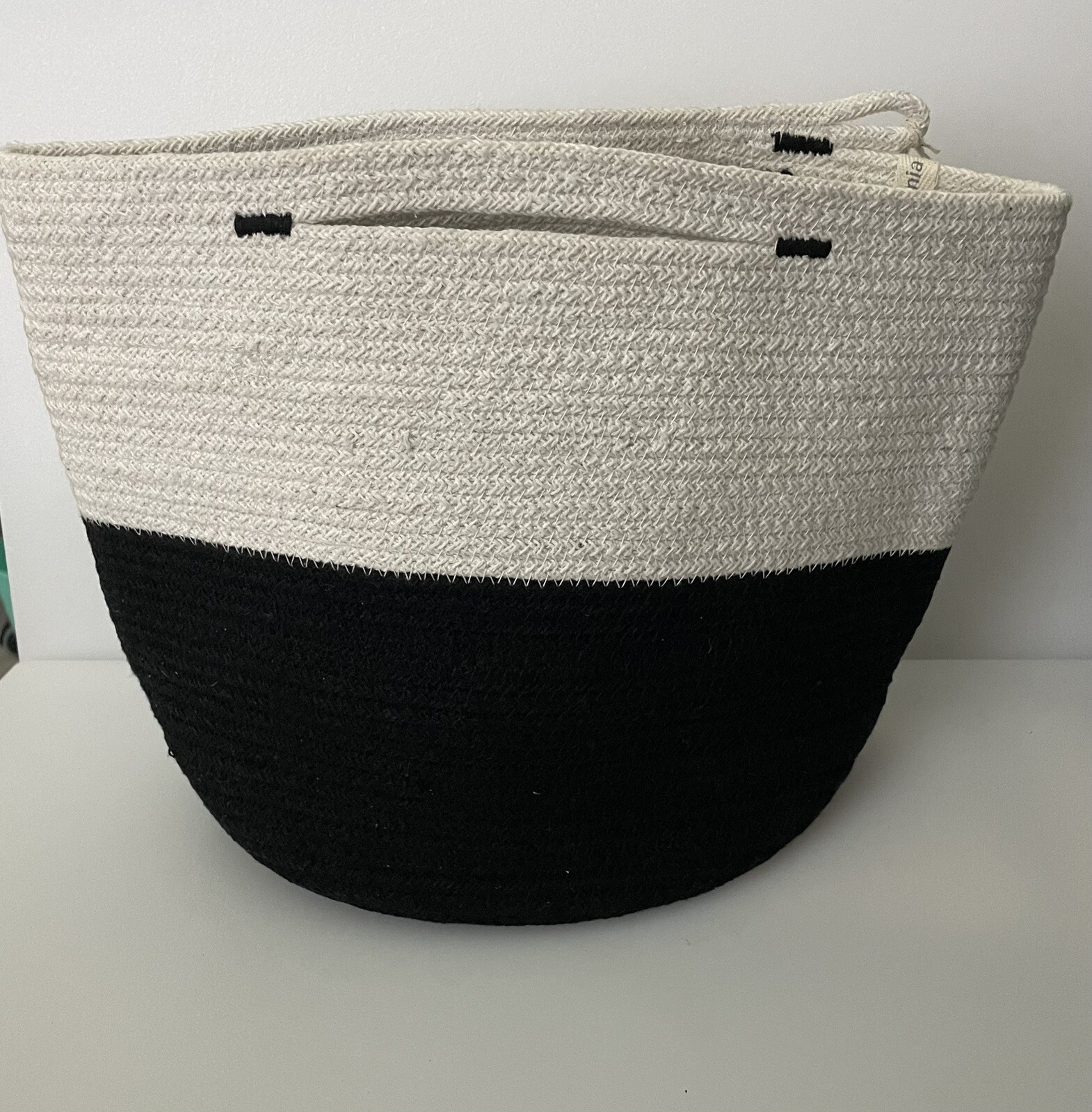 Mia Melange Foldable Cotton Basket 9x9”South Africa Handcrafted Black White NWT
