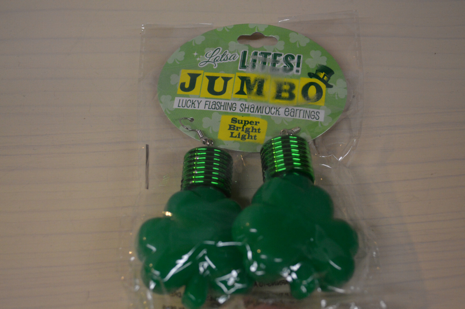 NEW Lotsa Lites! Jumbo Lucky Flashing Shamrock Earrings Super Bright Light New