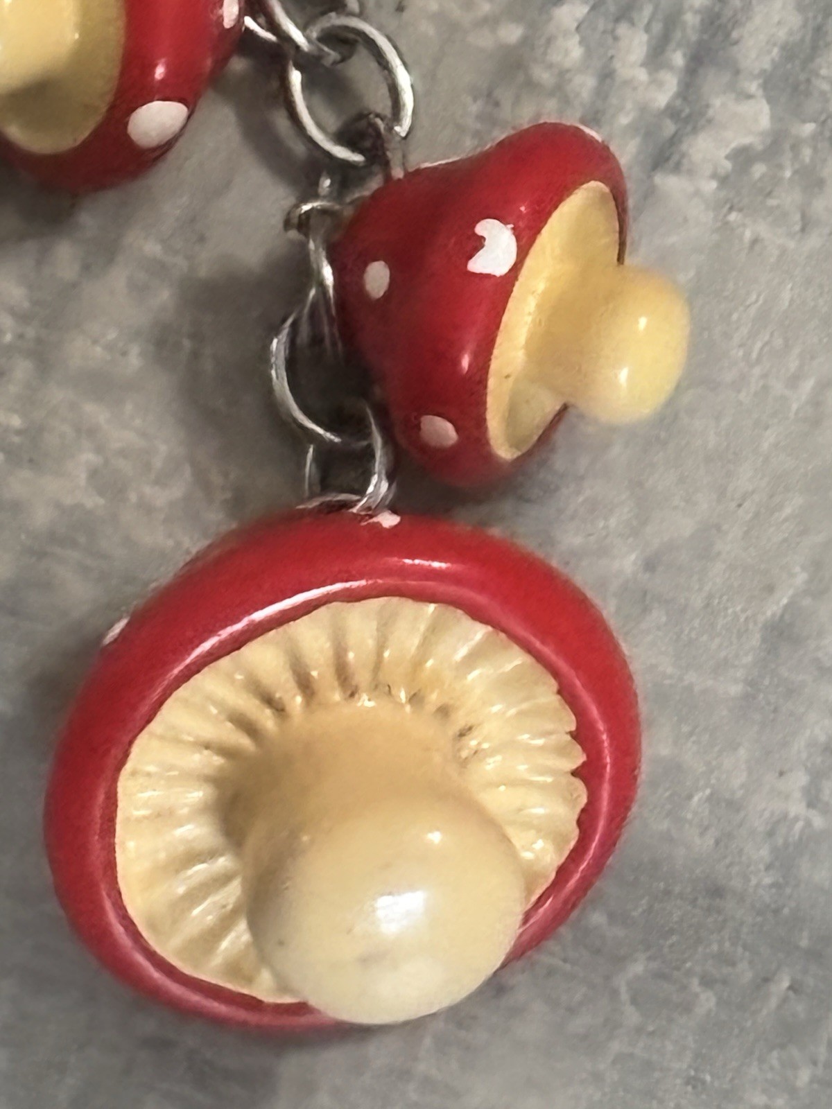 Cute Red Triple Mushroom Charm / Keychain Dangle Accessory