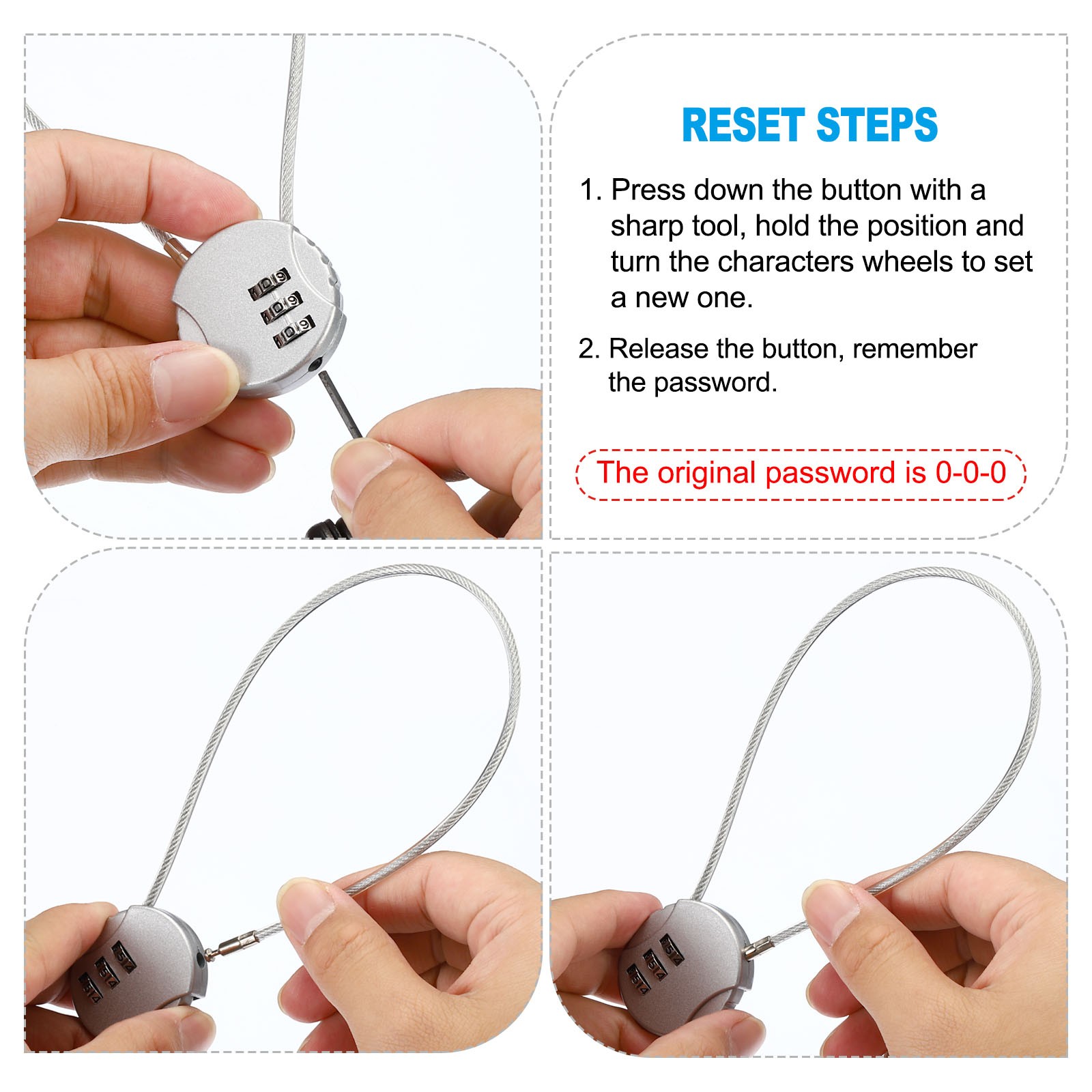 3Pcs Small Combination Lock 3 Digit Luggage Padlock with 4.7 Inch Wire Silver